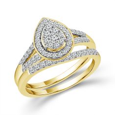 1/2ctw Pear-Shaped Diamond Composite 14k Yellow Gold Engagement and Wedding Ring Bridal Set - Glow Collection