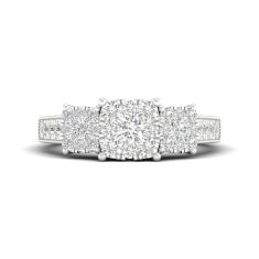 1ctw Cushion-Shaped Composite Diamond 14k White Gold Three-Stone Engagement Ring