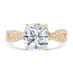 3ctw Cushion Lab Grown Diamond Hidden Halo 14k Yellow Gold Twist Band Engagement Ring