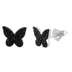 1/10ctw Black Diamond Butterfly Sterling Silver Stud Earrings