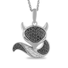1/4ctw Black Diamond Fox Sterling Silver Pendant Necklace 1