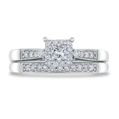 1/2ctw Princess Diamond Halo 14k White Gold Engagement and Wedding Ring Bridal Set - Couture Collection