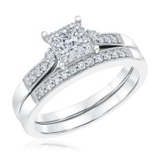 image of 1/2ctw Princess Diamond Halo 14k White Gold Engagement and Wedding Ring Bridal Set - Couture Collection with sku:20493029