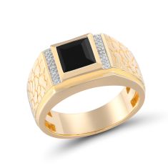 Men's Square Black Onyx and Diamond Accent 10k Yellow Gold Ring 1