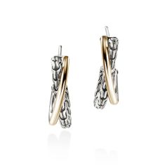 John Hardy Essential Crossover 20.5mm Two-Tone Sterling Silver and Yellow Gold Hoop Earrings 1