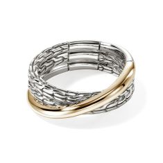 John Hardy Essential Two-Tone Yellow Gold and Sterling Silver Crossover Ring - Size 7 1