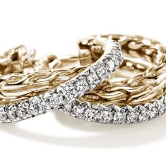 John Hardy Essential 1/4ctw Diamond Pave 15mm Yellow Gold Hoop Earrings