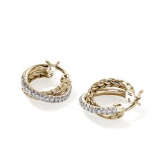 John Hardy Essential 1/4ctw Diamond Pave 15mm Yellow Gold Hoop Earrings