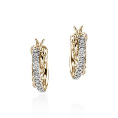 John Hardy Essential 1/4ctw Diamond Pave 15mm Yellow Gold Hoop Earrings 1