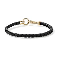 John Hardy Yellow Gold Hook Clasp Black Leather Bracelet