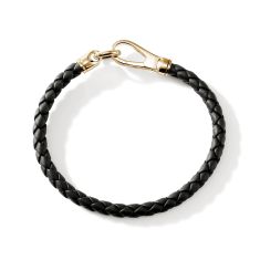 John Hardy Yellow Gold Hook Clasp Black Leather Bracelet