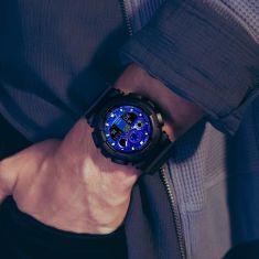 Casio G-Shock Analog-Digital Flame Inside Blue Dial Black Resin Strap Watch - GA-100FL-1A