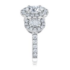2ctw Oval Lab Grown Diamond Halo Three-Stone 14k White Gold Engagement Ring