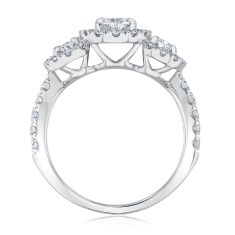 2ctw Oval Lab Grown Diamond Halo Three-Stone 14k White Gold Engagement Ring