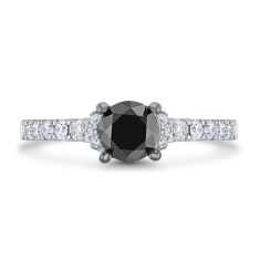 1 1/2ctw Round Black Diamond and Diamond 14k White Gold Engagement Ring