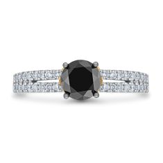 1 1/2ctw Round Black Diamond and Diamond Hidden Halo 14k White Gold Engagement Ring