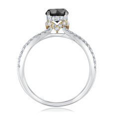 1 1/2ctw Round Black Diamond and Diamond Hidden Halo 14k White Gold Engagement Ring