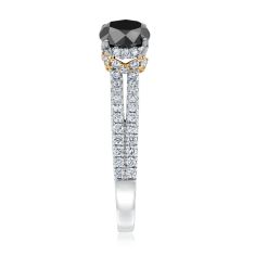 1 1/2ctw Round Black Diamond and Diamond Hidden Halo 14k White Gold Engagement Ring