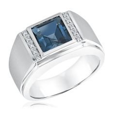 Men's London Blue Topaz and 1/20ctw Diamond 10k White Gold Ring 1