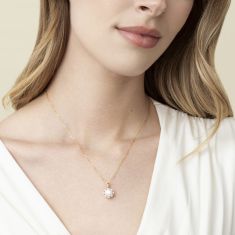 Downton Abbey Lady Edith - Freshwater Cultured Pearl and 1/6ctw Diamond 10k Yellow Gold Pendant Necklace