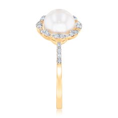Downton Abbey Lady Edith - Freshwater Cultured Pearl and 1/5ctw Diamond 10k Yellow Gold Ring