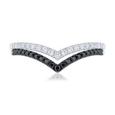 1/3ctw Black Diamond and Diamond 14k White Gold Curved Wedding Band - Embrace Collection