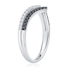 1/3ctw Black Diamond and Diamond 14k White Gold Curved Wedding Band - Embrace Collection