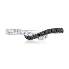 1/4ctw Black Diamond and Diamond 14k White Gold Curved Wedding Band - Embrace Collection