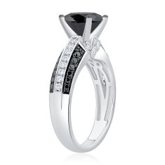2 3/8ctw Round Black Diamond and Diamond 14k White Gold Engagement Ring