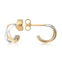 Two-Tone 10k Yellow and White Gold Crossover Hoop Earrings