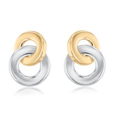 Two-Tone 10k Yellow and White Gold Interlocking Circle Earrings 1