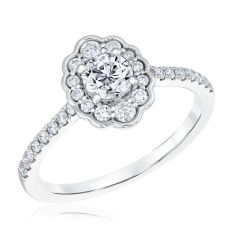 7/8ctw Round Diamond 14k White Gold Floral Engagement Ring