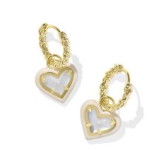 Kendra Scott Ari Heart Enamel Frame Huggie Earrings in Ivory Mother-of-Pearl