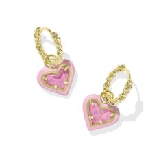 Kendra Scott Ari Heart Enamel Frame Huggie Earrings in Pink Iridescent Glitter Glass, Gold-Plated