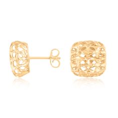 14k Yellow Gold Puffed Square Stud Earrings