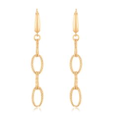 14k Yellow Gold Textured Fancy Oval Link Drop Earrings 1