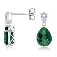 Downton Abbey Lady Mary - Pear-Shaped Created Emerald and Created White Sapphire Sterling Silver Earrings