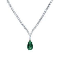 Downton Abbey Lady Mary - Pear-Shaped Created Emerald and Created White Sapphire Sterling Silver Necklace