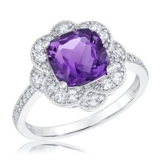 Downton Abbey Dowager Countess - Amethyst and Created White Sapphire Sterling Silver Ring 1