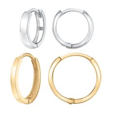 10k Yellow Gold and White Gold Huggie Hoop Earring Set