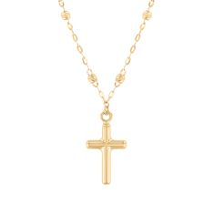 10k Yellow Gold Cross Pendant on Beaded Station Chain 1