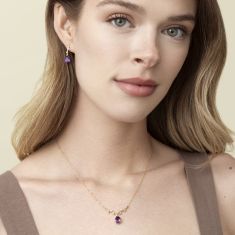 Amethyst and Diamond Accent 10k Yellow Gold Floral Necklace