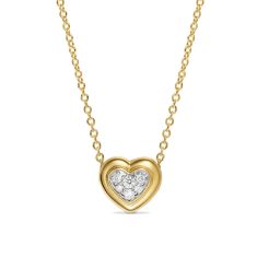 David Yurman Puffy Heart Pendant Necklace in 18K Yellow Gold with Diamonds, 7.8mm 1