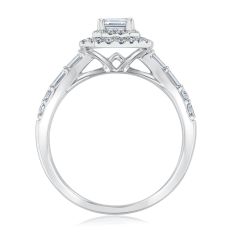 1 1/2ctw Emerald Diamond Halo Vintage-Inspired 14k White Gold Engagement and Wedding Ring Bridal Set