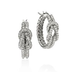 John Hardy Love Knot 3/4ctw Diamond Sterling Silver Hoop Earrings 1