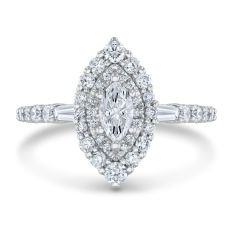 1ctw Marquise Diamond Double Halo 14k White Gold Engagement Ring