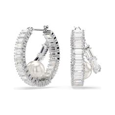 Swarovski Crystal X Ariana Grande Crystal Pearl and Zirconia Rhodium-Plated Hoop Earrings 1