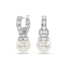 Swarovski Crystal Matrix Crystal Pearl Rhodium-Plated Drop Earrings 1