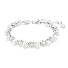 Swarovski Crystal Matrix Crystal Pearl and Cubic Zirconia Rhodium-Plated Bracelet 1