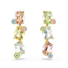 Swarovski Crystal Gema Mixed Cut Multicolored Asymmetrical Gold-Tone Drop Earrings 1
